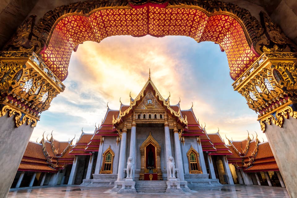 Marble Temple (Wat Benchamabophit) in Bangkok, Thailand during sunrise