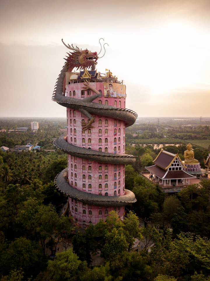 Wat Samphran Dragon Temple at sunset