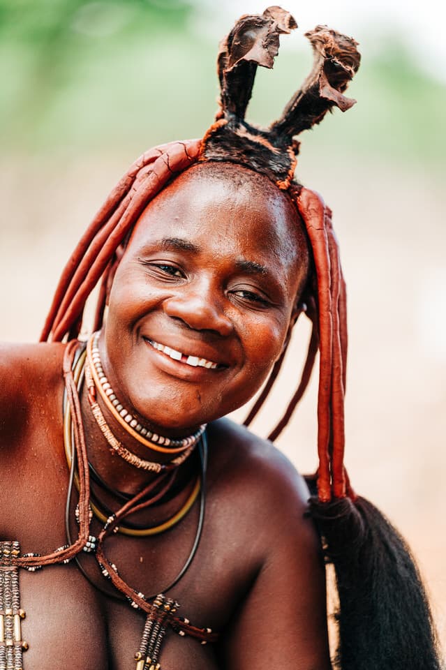 Smiling Himba woman in Namibia