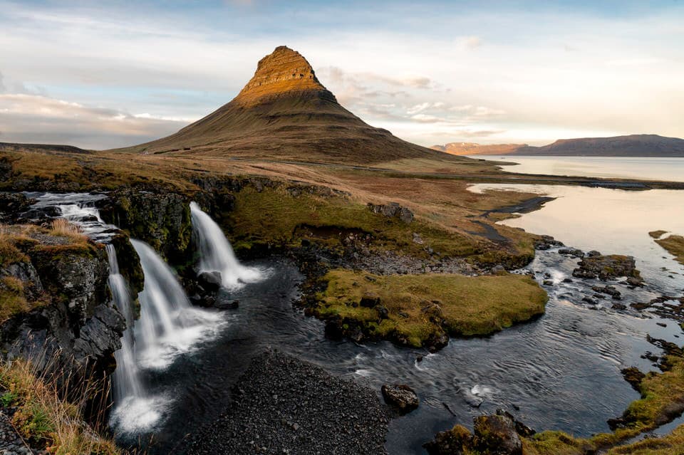 Kirkjufell mountain and Kirkjufellsfoss waterfall in Iceland