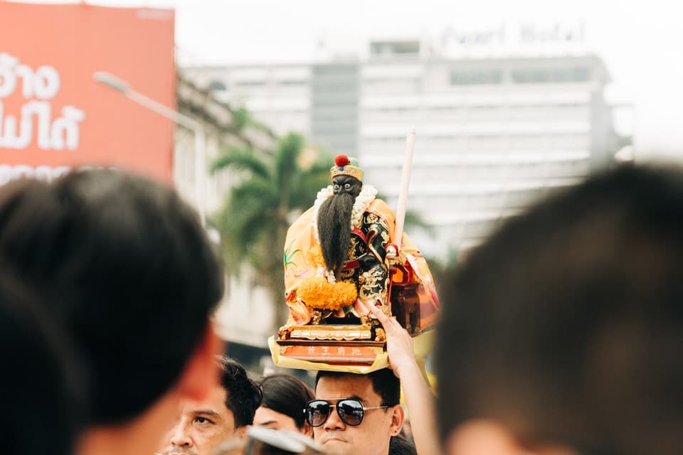 Sacred statue in Phuket Vegetarian Festival parade.